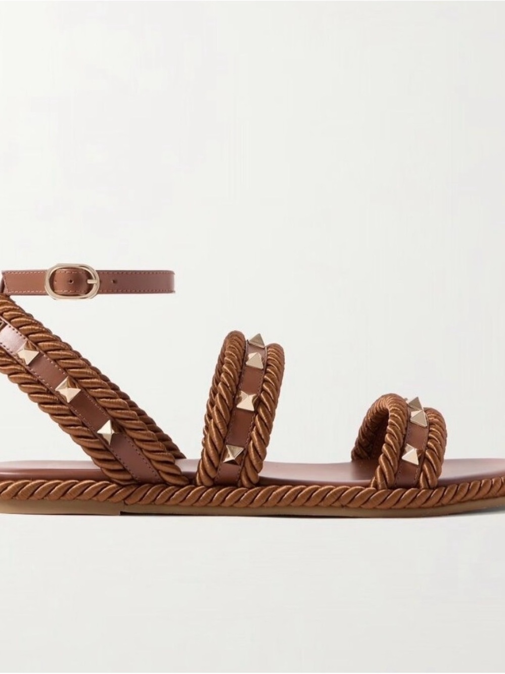 Valentino Brown Rope Studded Leather Sandals